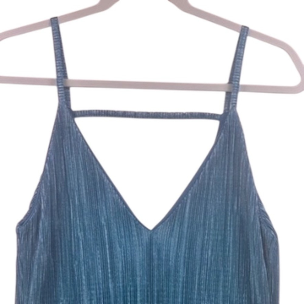 Boohoo Night Metallic Pleated Strappy Midi Dress Teal Blue Size 8 - Picture 13 of 16